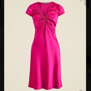 J. Crew Fuchsia Satin Short Sleeve V-Neck Dress size small 90s feminine chic